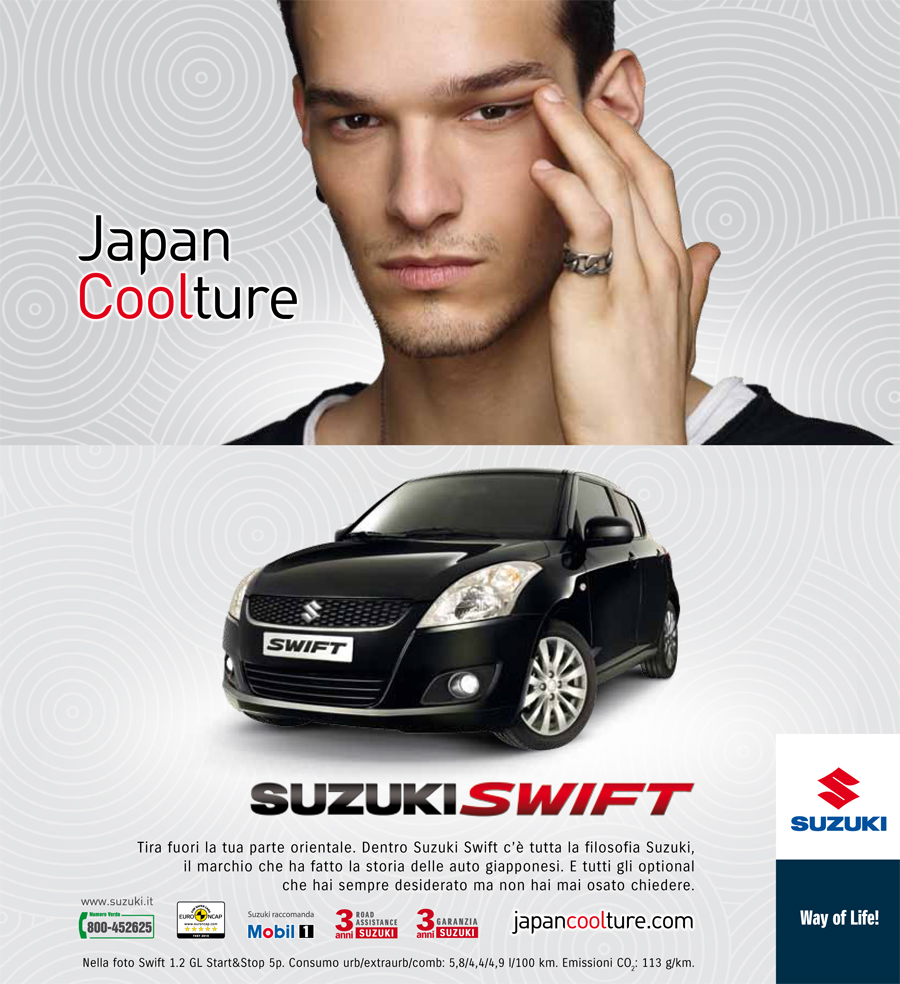 SUZUKI SWIFT soggetto japan coolture campagna multimedia stampa e spot così agenzia di comunicazione di giovanni pagano